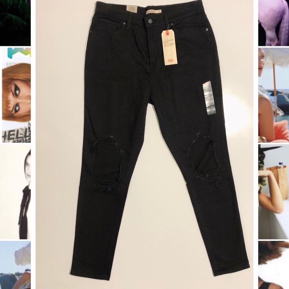 LEVIS 721 BLACK RIPPED JEANS - Picture 2 of 5